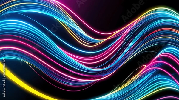 Obraz  Abstract wave lines pattern dynamic colorful light flowing isolated on black background. concept of music, party, technology, modern. Abstract flowing wavy lines. Colorful dynamic wave