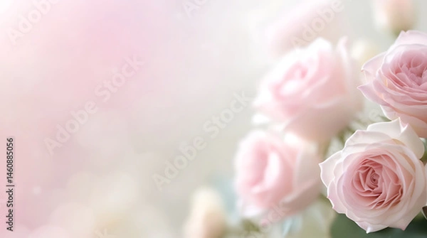 Fototapeta  light pink roses in soft color and blur style for background. sweet color roses flowers in pastel tone with blurred style for background pattern texture. sweet color flower petals in soft color 