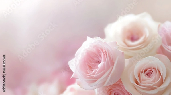 Obraz  light pink roses in soft color and blur style for background. sweet color roses flowers in pastel tone with blurred style for background pattern texture. sweet color flower petals in soft color