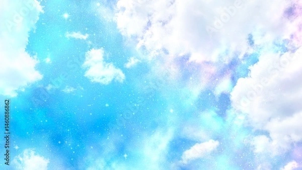 Obraz 青空にピンクの雲が光るアニメ風手描きイラスト
