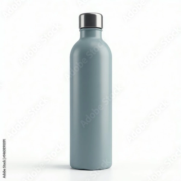 Fototapeta Reusable aluminum water bottle mockup, tall shape, matte finish, sports cap, standing upright, photorealistic lighting, high resolution render, isolated on transparent 