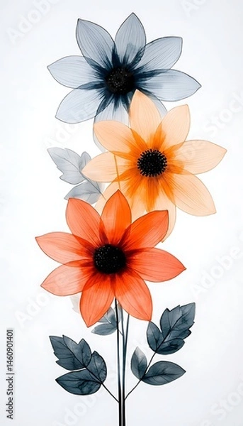 Obraz Delicate, translucent flowers in shades of orange, peach, and gray