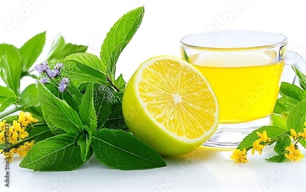 Obraz Refreshing herbal tea with lemon and mint