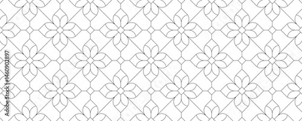 Fototapeta 幾何学 抽象 花 葉 レトロ ライン パターン 背景