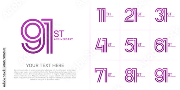 Fototapeta Anniversary set design with double line number. purple color for celebration event