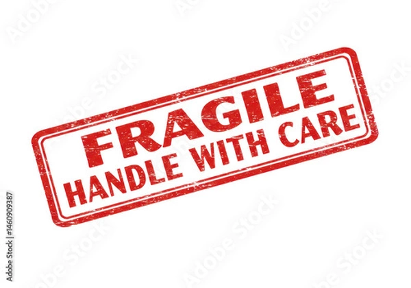 Fototapeta Red rubber stamp with "fragile" on white background.