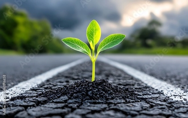 Obraz New life sprouting from cracked asphalt