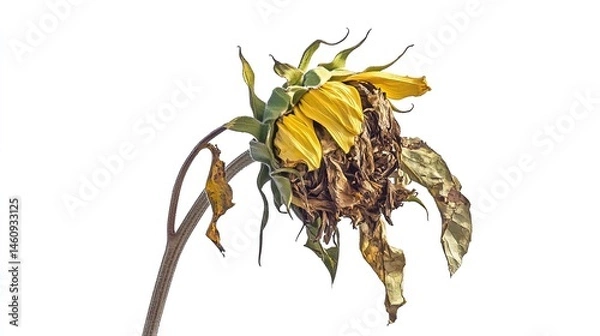 Fototapeta Wilted Sunflower Struggling Under the Scorching Sun in Nature Isolated on Transparent Background. Cutout of Resilient Beauty.
