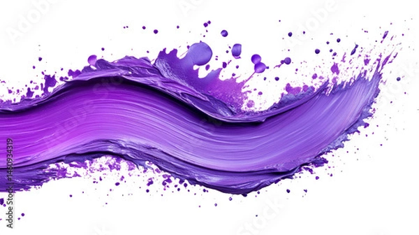 Fototapeta Vibrant purple paint stroke with splatter effect, cut out transparent