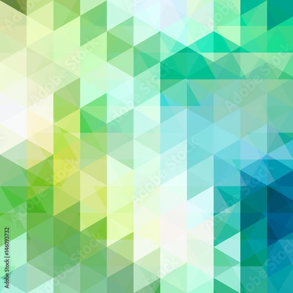 Fototapeta Abstract mosaic background. Triangle geometric background. Design elements. Vector illustration. White, green, blue colors.