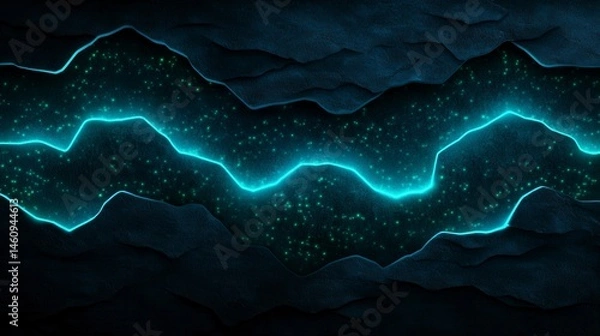 Obraz Abstract depiction of glowing energy flowing through textured dark rocks in a mystical landscape