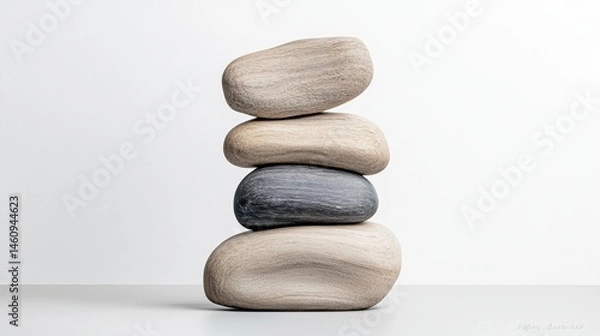 Obraz Balanced stones arranged in a modern minimalist style, showcasing harmony, tranquility, and artistic simplicity.