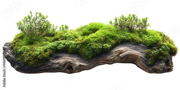 Fototapeta Mossy log nature background for terrarium and garden design element isolated on transparent background