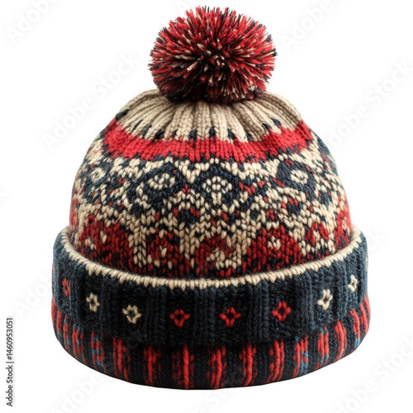 Fototapeta Buy winter hat knitted beanie cap with pom pom for men and women warm soft comfortable stylish fashion accessory on transparent background
