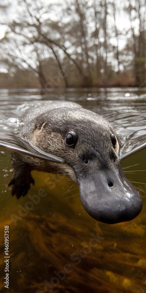 Fototapeta Whimsical Platypus in a Sunny River Adventure