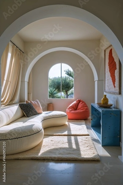 Fototapeta Generative AI, Mediterranean Modern Living Room with Textural Decor