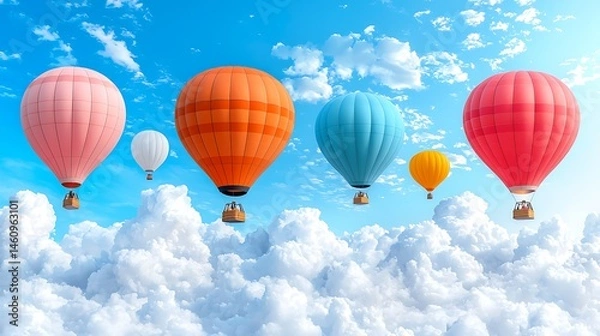 Fototapeta Colorful balloon voyage through a cloudy sky