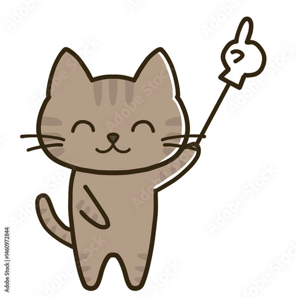 Obraz 指差し棒を持ちながらニッコリ笑うキジトラ猫