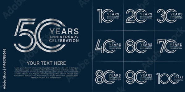 Fototapeta Anniversary logo set with double line number style. silver color can be use for special moment
