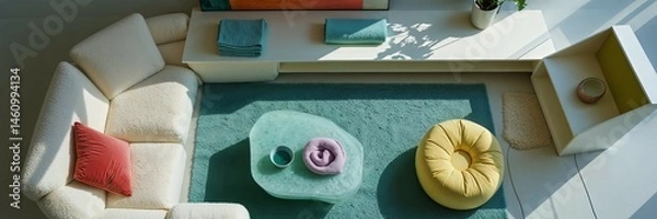 Fototapeta Generative AI, Contemporary Living Room with Colorful Modular Decor