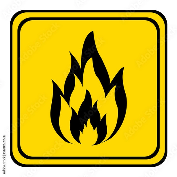 Obraz fire danger sign. flammable warning sign on a yellow square board.