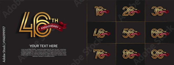 Fototapeta Anniversary logo set with double line number style. gold color with red ribbon can be use for special moment