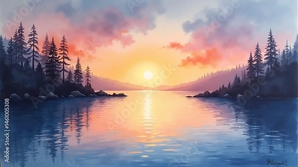Obraz Twilight Tranquility: Water's Mirror of Nature