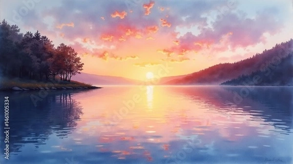 Fototapeta Sunset Serenity: Reflections on the Lake