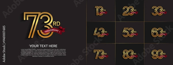 Fototapeta Anniversary logo set with double line number style. gold color with red ribbon can be use for special moment