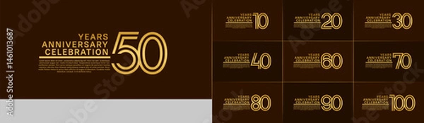 Fototapeta Anniversary logo set with double line number style. gold color can be use for special moment