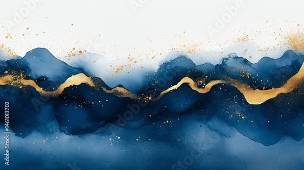 Fototapeta Luxury Navy Watercolor with Gold Splashes for Elegant and Textured Backgrounds