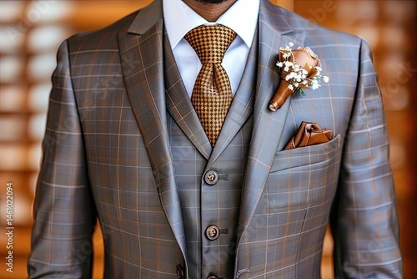 Fototapeta Businessman in stylish business suit with elegant accessories showcasing professionalism and confidence in a modern setting, fashion and business attire concept
