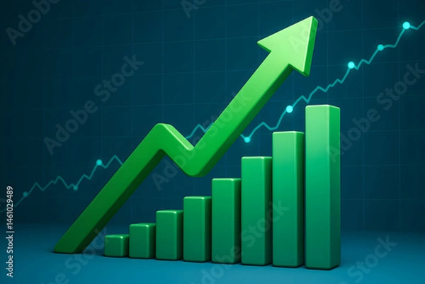 Fototapeta A vibrant green graph showcasing upward financial trends and growth.
