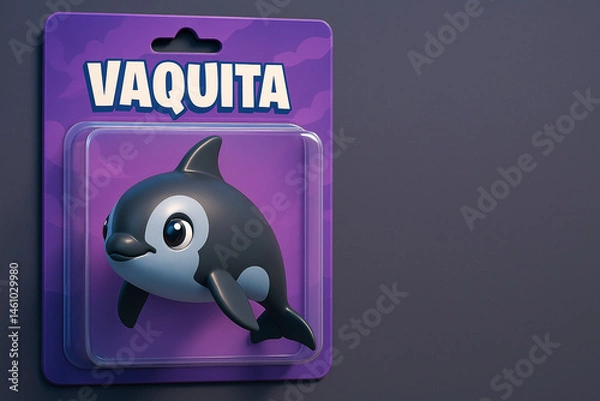Obraz Cute vaquita toy packaged in purple display for collectors