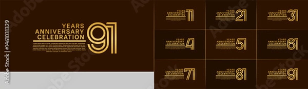 Fototapeta Anniversary logo set with double line number style. gold color can be use for special moment