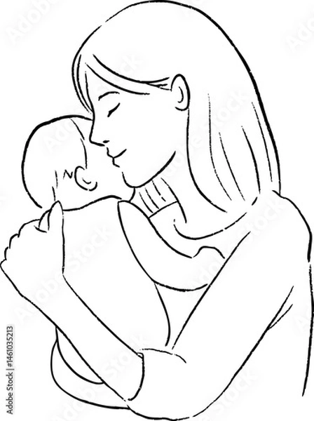 Obraz Mother and baby line art, vector illustration. Happy mother's day