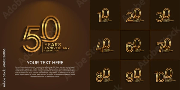 Fototapeta Anniversary logo set with double line number style. golden color can be use for special moment