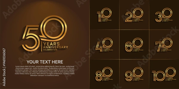 Fototapeta Anniversary logo set with double line number style. golden color can be use for special moment