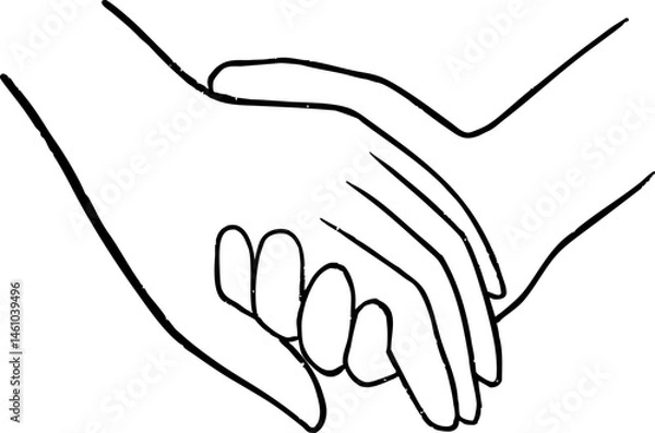 Obraz Two hands holding together, line art. Romantic relationship, support concept.