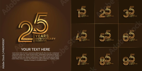 Fototapeta Anniversary logo set with double line number style. golden color can be use for special moment
