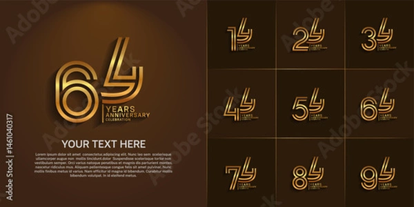 Fototapeta Anniversary logo set with double line number style. golden color can be use for special moment