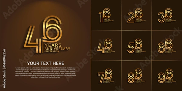 Fototapeta Anniversary logo set with double line number style. golden color can be use for special moment