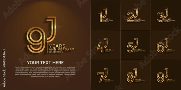 Fototapeta Anniversary logo set with double line number style. golden color can be use for special moment