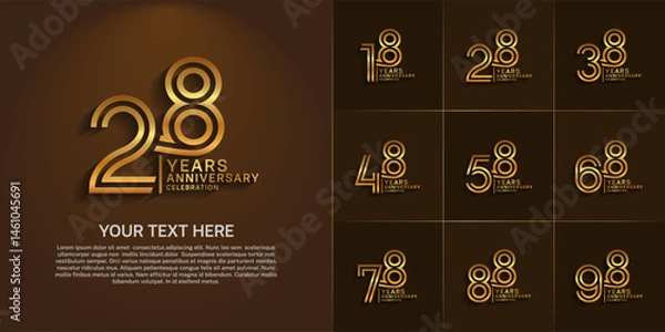 Fototapeta Anniversary logo set with double line number style. golden color can be use for special moment