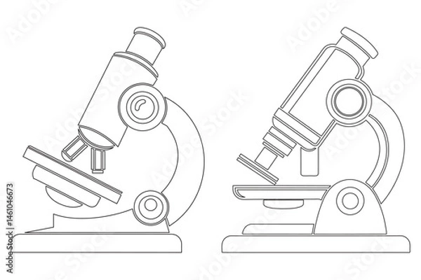 Obraz Microscope Line Art, Scientific Instrument Vector Illustration.