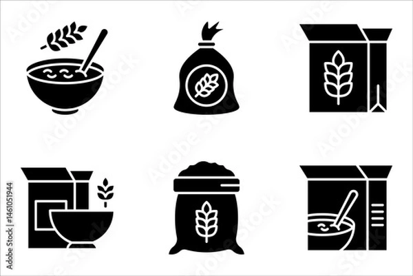 Fototapeta Cereal meal line icons set. warm healthy wheat food. Pictogram for oatmeal breakfast porridge. vector illustration on white background