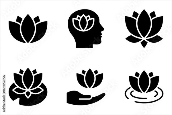 Fototapeta Set of lotus flower icons. Can be used web and mobile for yoga meditation, vector illustration on white background