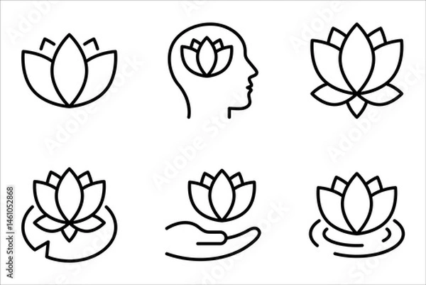 Fototapeta Set of lotus flower icons. Can be used web and mobile for yoga meditation, vector illustration on white background