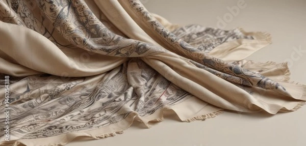 Obraz Abstract patterned silk scarf draped on neutral backdrop, drape, white, fold