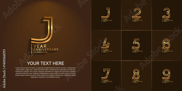 Fototapeta Anniversary logo set with double line number style. golden color can be use for special moment